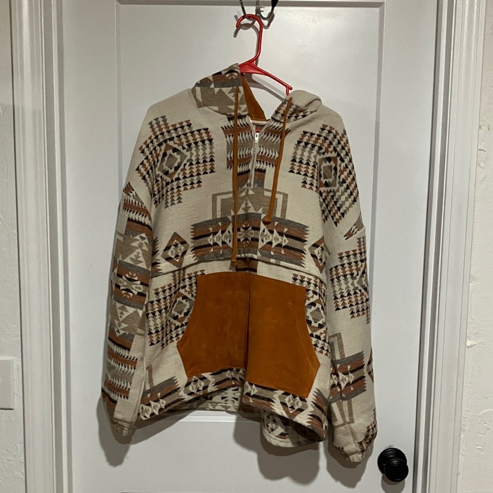 Southwestern Patterned Hoodie with Brown Accents